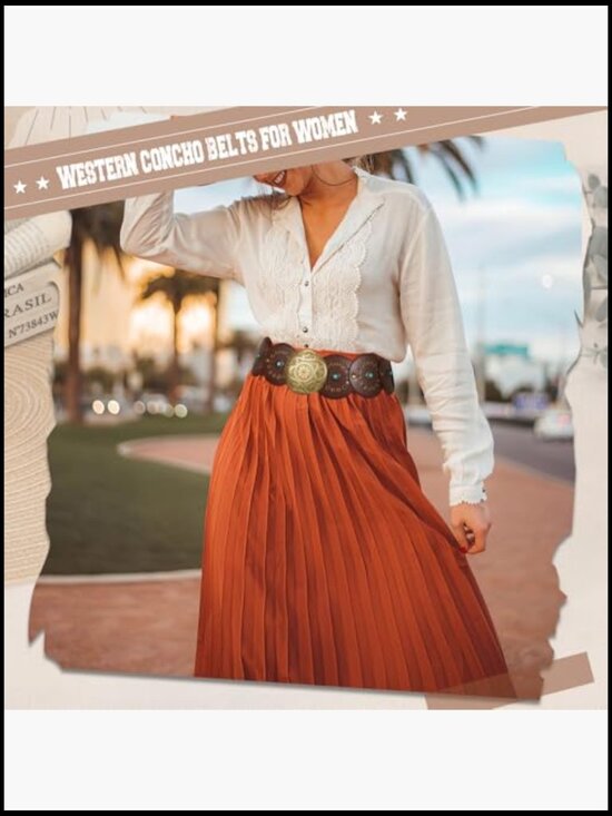 Western PU Leather Belt with Concho Buckle for Women main image 4